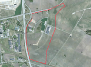 Map marking the industrial park. Aerial photograph